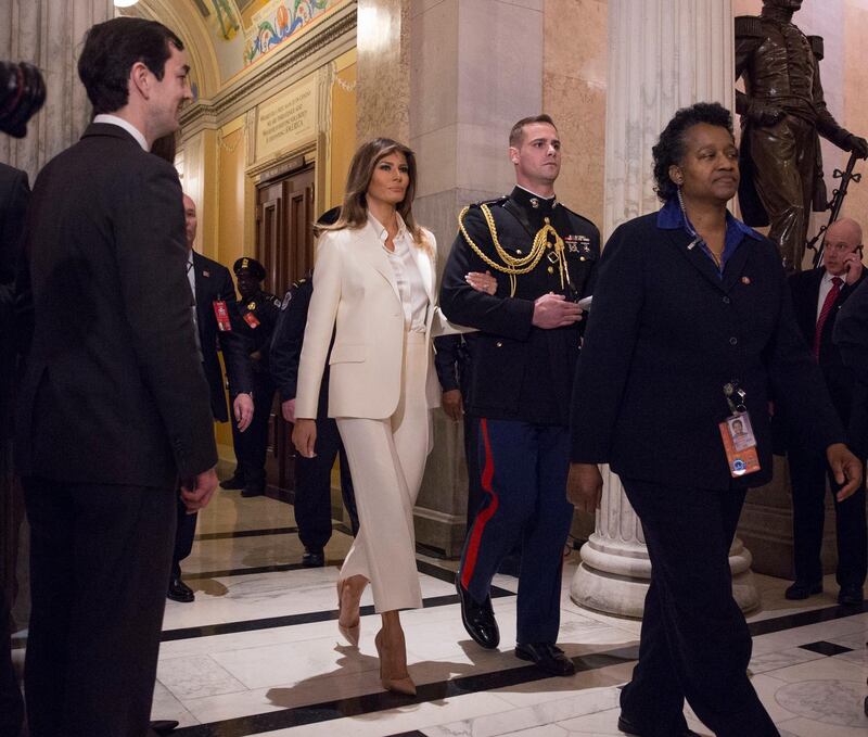 US First Lady Melania Trump departs at the conclusion of President Donald Trump's State of the Union Address at the House of Representatives in Washington. Chris Kleponis / EPA