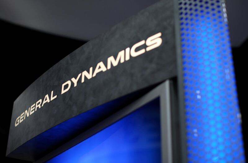 FILE PHOTO: A General Dynamics sign is shown at the International Association of Chiefs of Police conference in San Diego, California, U.S. October 17, 2016.   REUTERS/Mike Blake/File Photo
