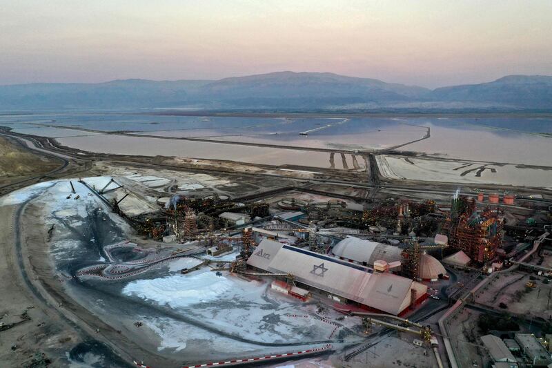 Dead Sea Works factories and evaporation ponds in the Ein Tamar area in the southern Dead Sea.