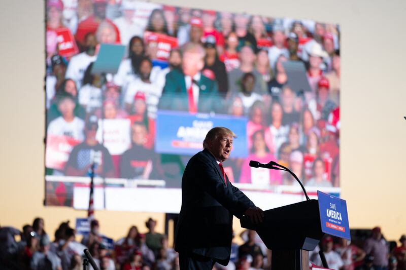 The former president addresses a rally on September 25, 2021 in Perry, Georgia. AFP