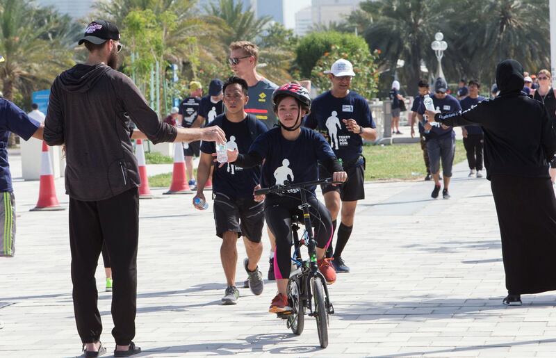 ABU DHABI, UNITED ARAB EMIRATES - Participants running and biking at the Terry Fox Run, Corniche Beach.  Leslie Pableo for The National