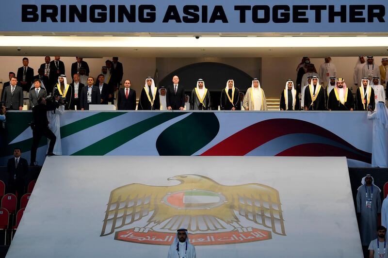 Sheikh Hamdan bin Mohammed, Mr. Infantino and officials attend the opening ceremony. AFP