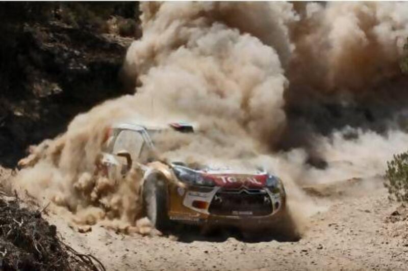 Neither Sheikh Khalid Al Qassimi and his co-driver Scott Martin were hurt despite rolling his Abu Dhabi Citroen Car 100 metres into the start of Stage 9 at the Acroplis Rally in Greece yesterday. Courtesy Andre Lavadinho