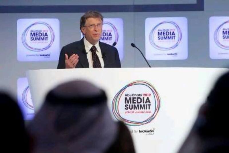 Microsoft chairman and billionaire philanthropist Bill Gates speaking to delegates at the Abu Dhabi Media Summit about why the region must innovate to help the poor.