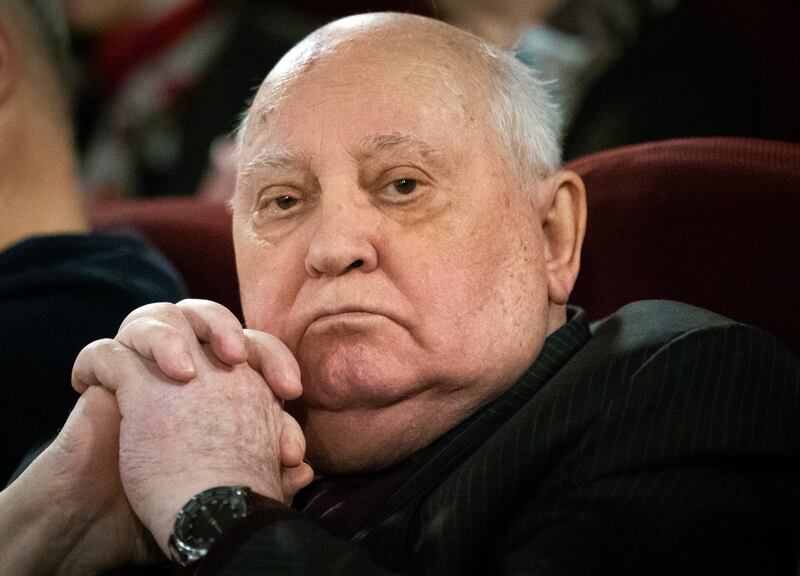 Gorbachev attends the Moscow premiere of a film made by Werner Herzog and British filmmaker Andre Singer based on their conversations, in Moscow, Russia, in November 2018. AP