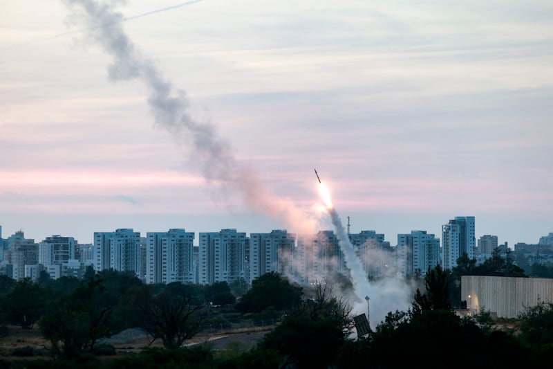 Israel's Iron Dome defence system intercepts rockets in Ashkelon. AFP