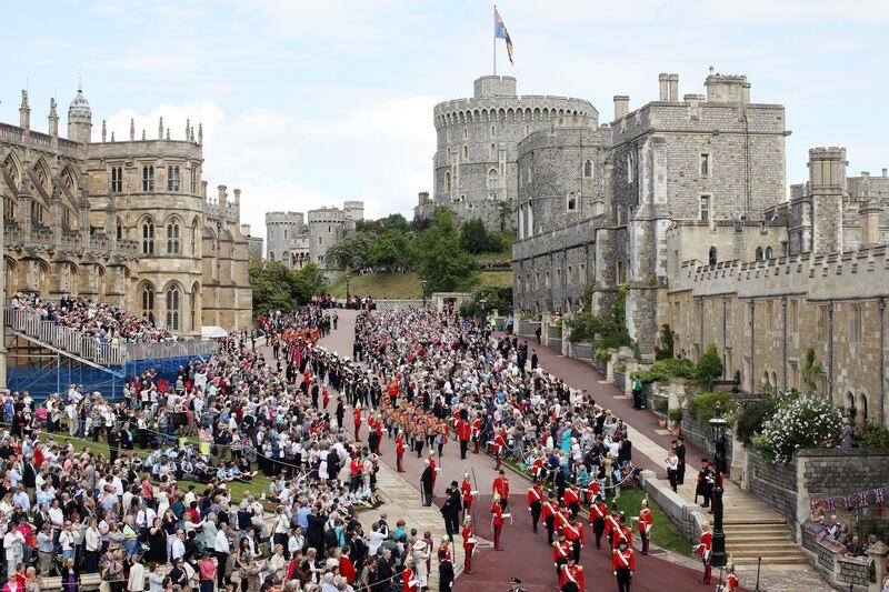 WINDSOR, ENGLAND - JUNE 18:   General view as members of the Royal family make their way to the annual Order of the Garter Service at St George's Chapel, Windsor Castle on June 18, 2011 in Windsor, England. The Order of the Garter is the senior and oldest British Order of Chivalry, founded by Edward III in 1348. Membership in the order is limited to the sovereign, the Prince of Wales, and no more than twenty-four members.  (Photo by David Bebber - WPA Pool/Getty Images)