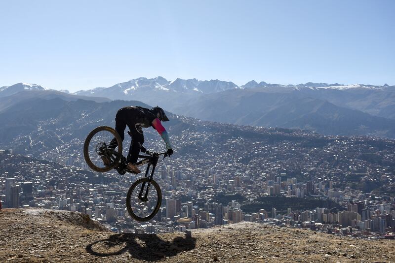 A cyclist takes part in the Challenge Downhill mountain biking race in La Paz, Bolivia. Reuters