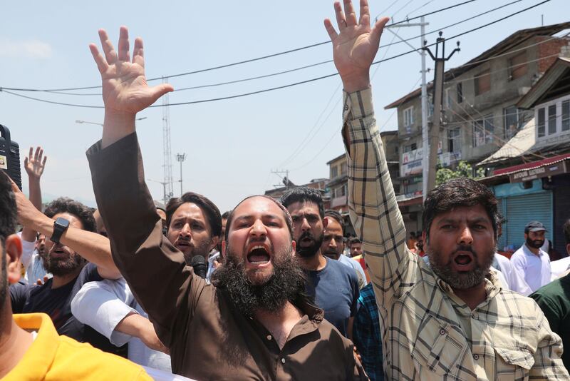 Kashmiri Muslims protest in Srinagar. EPA