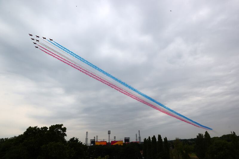 The RAF Red Arrows' flypast. Getty