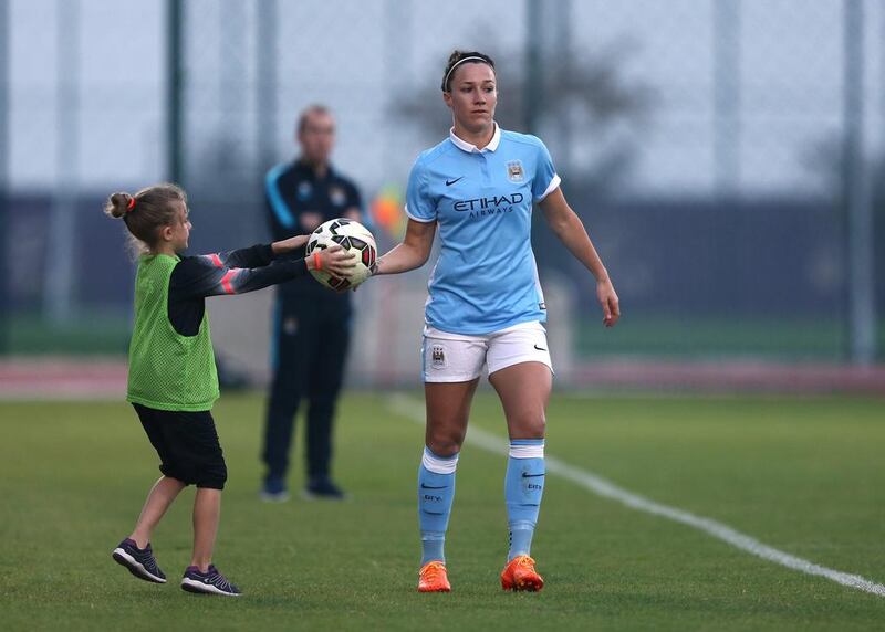 Lucy Bronze of Manchester City Women’s FC in action during the Fatima Bint Mubarak Ladies Sports Academy Challenge between Melbourne City Women and Manchester City Women at New York University Abu Dhabi Campus on February 17, 2016 in Abu Dhabi, United Arab Emirates. Warren Little/Getty Images