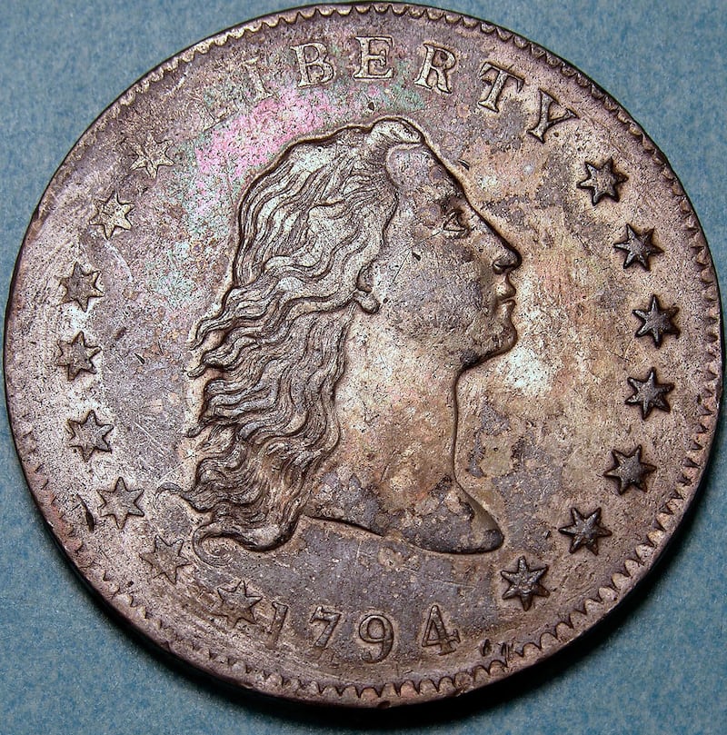 Believed to be the first silver dollar minted in the US, the 1794 Flowing Hair Silver Dollar sold for $12 million in 2022. Photo: National Museum of American History & Smithsonian Institution Archives