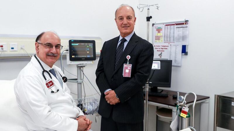 Dr Fadi Baladi, medical director, and Michael Ghani, director of operations, of the Burjeel Day Surgery Centre in Abu Dhabi. Victor Besa / The National 