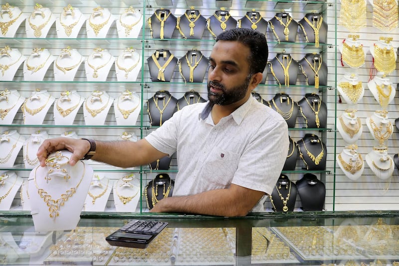 DUBAI , UNITED ARAB EMIRATES , Mar 10 – 2020 :- Mohammed Iqbal, Sales Manager during the interview at the Darya jewellery shop in Dubai Gold Souk in Deira Dubai. ( Pawan Singh / The National ) For News/Online Story by Kelly