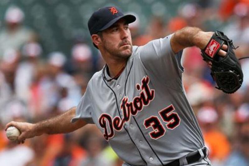 Detroit's Justin Verlander pitches during their match against Baltimore Orioles