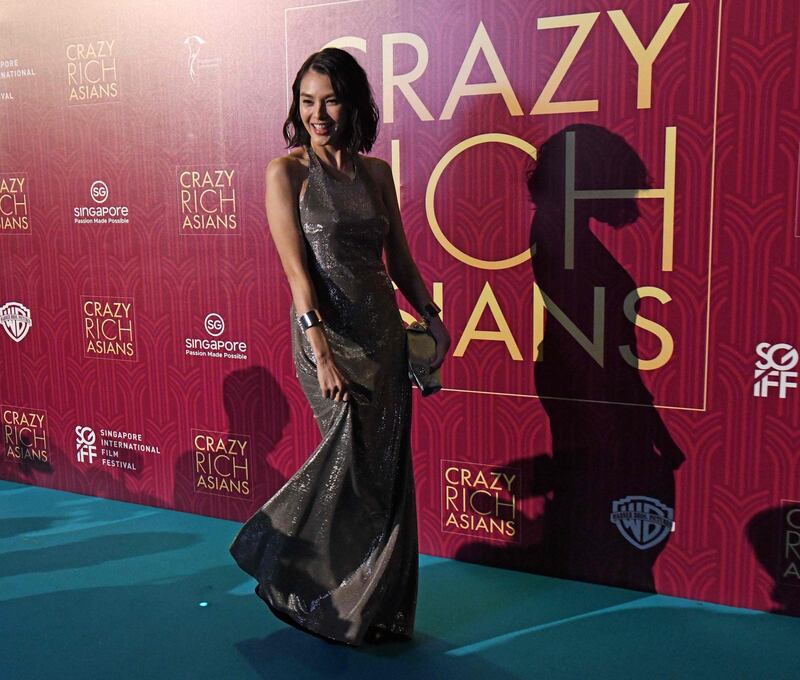 Malaysian actress Carmen Soo posing at the premiere of the film 'Crazy Rich Asians' at the Capitol Theatre in Singapore. Roslan Rahman / AFP