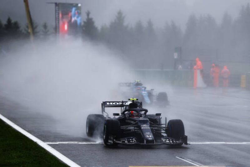 AlphaTauri's Pierre Gasly on the rain-soaked track. Getty