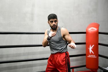 Majid Al Naqbi, Emirati boxer warms up at KaneÕs Boxing Academy, Abu Dhabi. Khushnum Bhandari / The National
