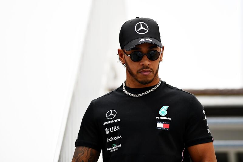 BAKU, AZERBAIJAN - APRIL 25: Lewis Hamilton of Great Britain and Mercedes GP walks in the Paddock during previews ahead of the F1 Grand Prix of Azerbaijan at Baku City Circuit on April 25, 2019 in Baku, Azerbaijan. (Photo by Clive Mason/Getty Images)