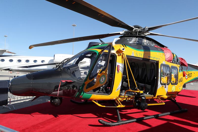 A helicopter on display at the Dubai Airshow. Pawan Singh / The National