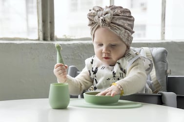 Babies can eat with their fingers between 6 and 9 months, say our experts. Courtesy Babysouq