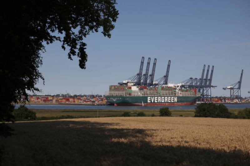The 400-metre vessel unloaded most of its 18,300-container cargo at Rotterdam Port ahead of its arrival in the UK.