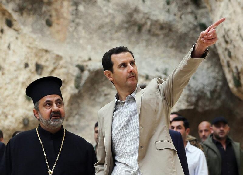 Syrian President Bashar Al Assad during his visit to the predominantly Christian city of Maaloula on April 20. Sanaa / EPA