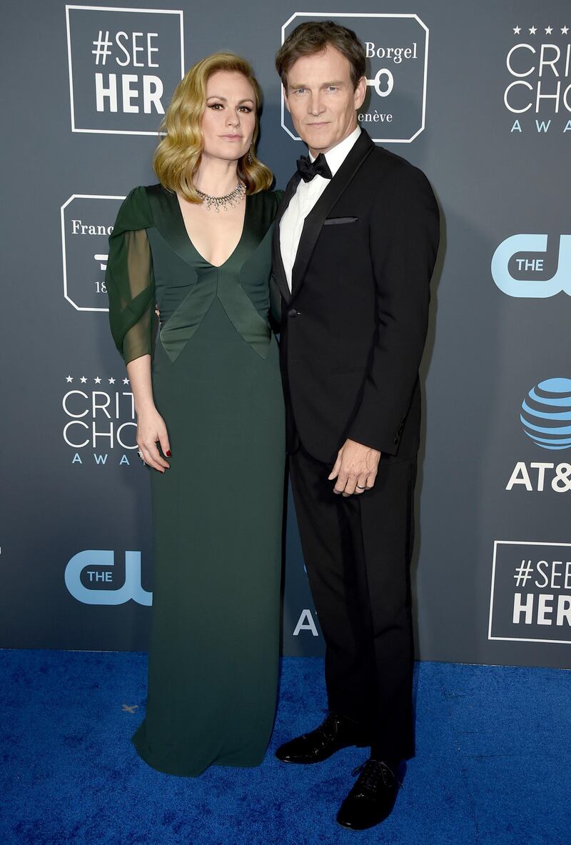 Anna Paquin in Jenny Packham and Stephen Moyer in Giorgio Armani. AP