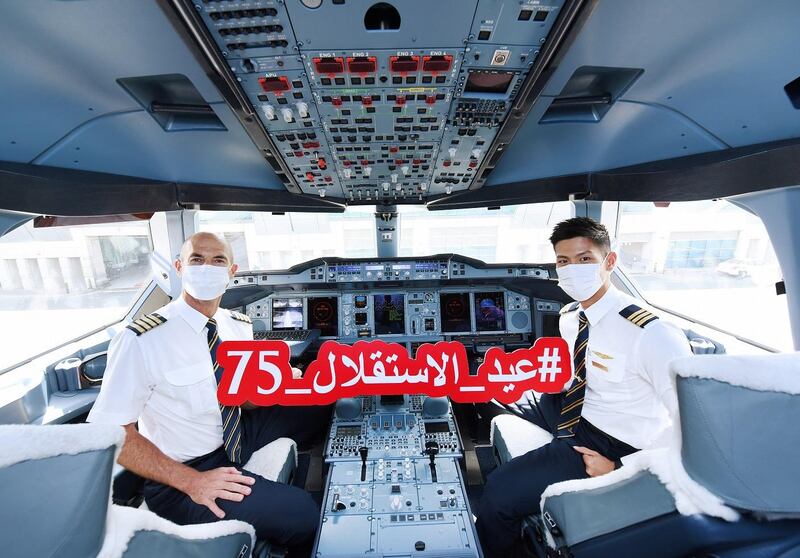 Emirates pilots wish Jordanian passengers a happy Independence Day. Courtesy Emirates