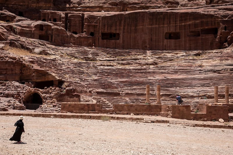 Domestic tourists visit the reopened Petra archeological site. EPA