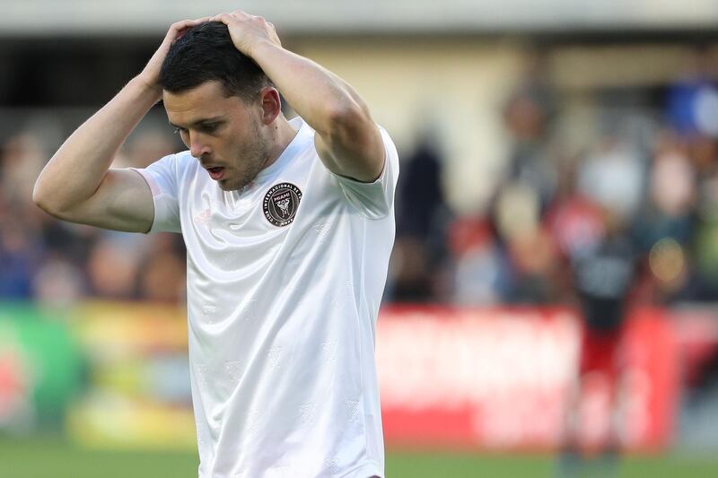 WASHINGTON, DC - MARCH 07: Lewis Morgan #7 of Inter Miami reacts after missing the goal on a shot against the D.C. United during the second half at Audi Field on March 7, 2020 in Washington, DC.   Patrick Smith/Getty Images/AFP
== FOR NEWSPAPERS, INTERNET, TELCOS & TELEVISION USE ONLY ==
