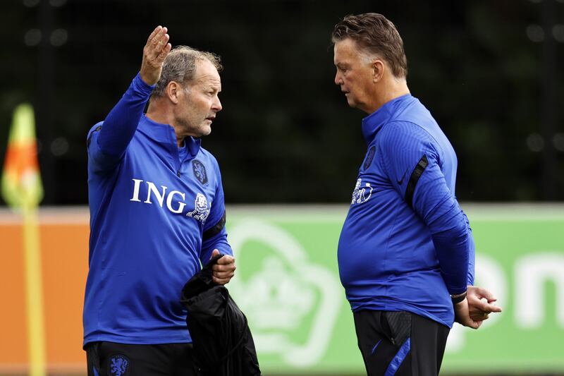 Netherlands manager Louis van Gaal with assistant coach Danny Blind. EPA