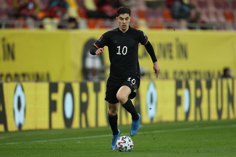 Kai Havertz of Germany runs with the ball against Romania. Getty