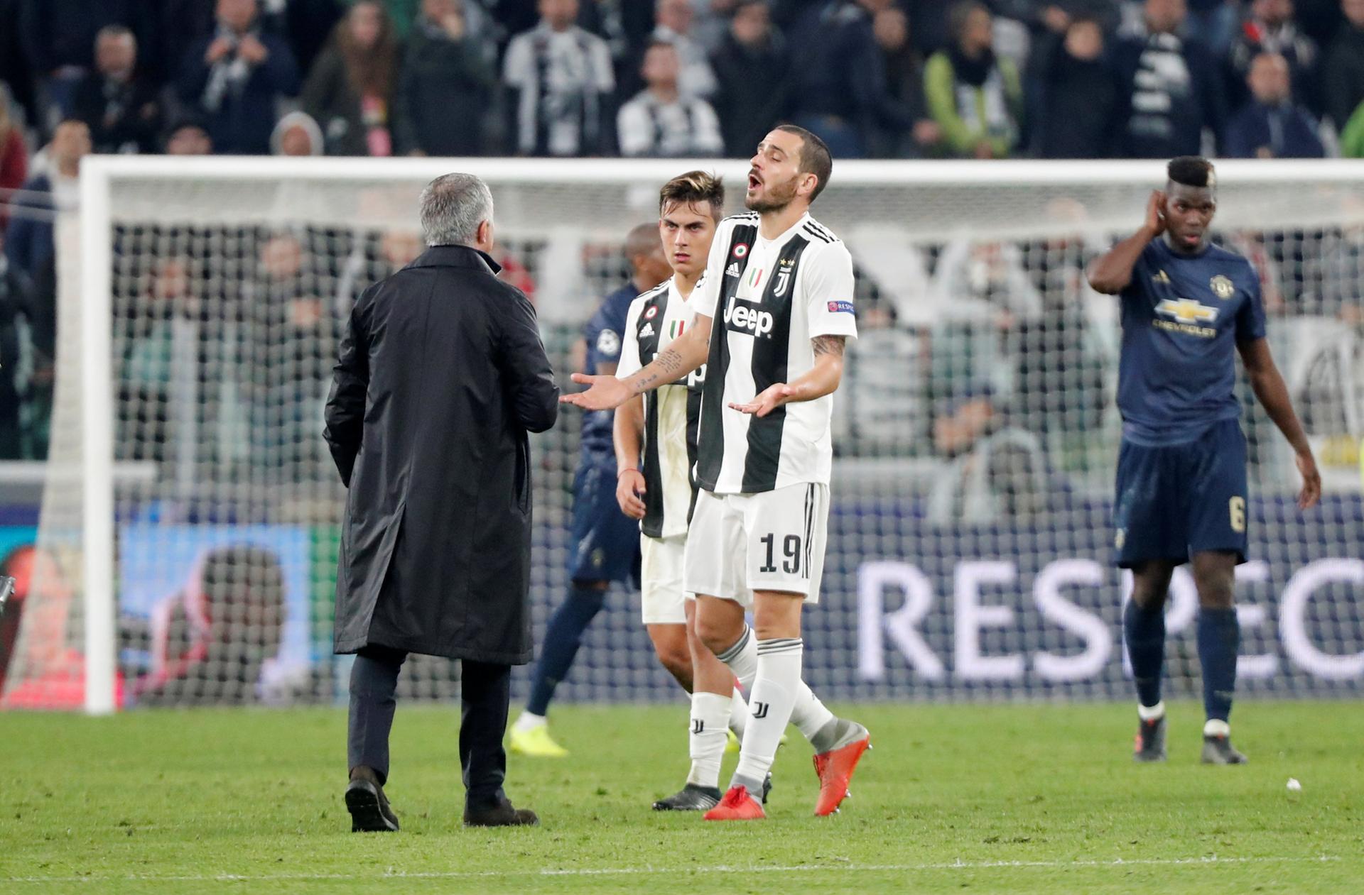 Manchester United manager Jose Mourinho confront Juventus players after the match. EPA