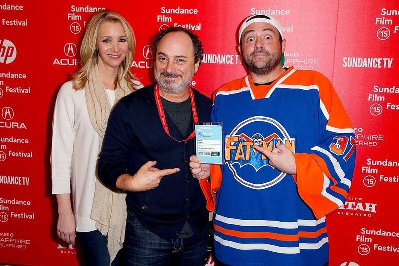 From left, Lisa Kudrow, Kevin Pollak and Kevin Smith at the premiere of Misery Loves Comedy at the Sundance Film Festival. Joe Scarnici / Getty Images for Sundance / AFP