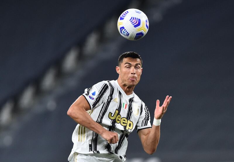 Juventus' Cristiano Ronaldo wins a header. Reuters