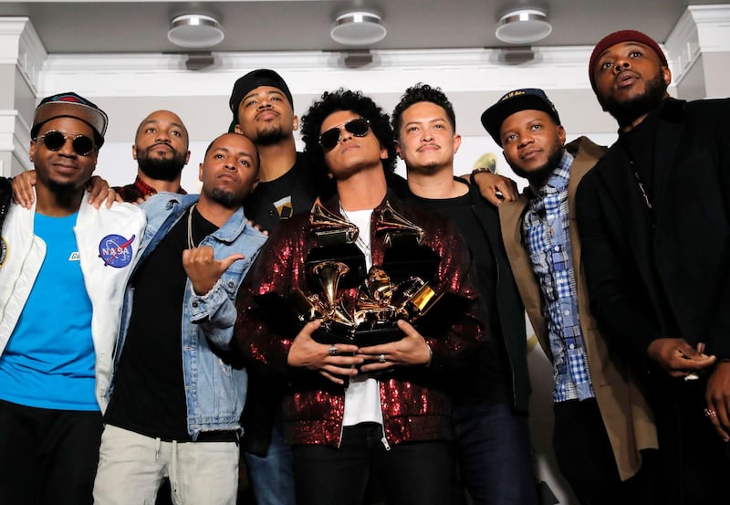 Bruno Mars holds six of seven Grammys which includes Album and Record of the Year for '24K Magic' and Song of the Year for 'That’s What I Like'. Reuters