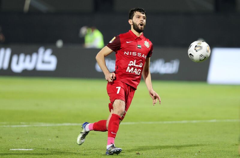 Sharjah, United Arab Emirates - Reporter: John McAuley. Sport. Shabab Al Ahli's Jaloliddin Masharipov scores his penalty. Shabab Al Ahli v Al Nasr in the Arabian Gulf Cup Final. Friday, April 9th, 2021. Sharjah. Chris Whiteoak / The National