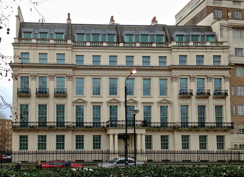 The facade of 2-8a Rutland Gate, once the residence of former Lebanese prime minister Rafik Hariri.