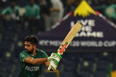 Pakistan's captain Babar Azam plays a shot against Namibia at the Sheikh Zayed Cricket Stadium in Abu Dhabi on November 2. AFP