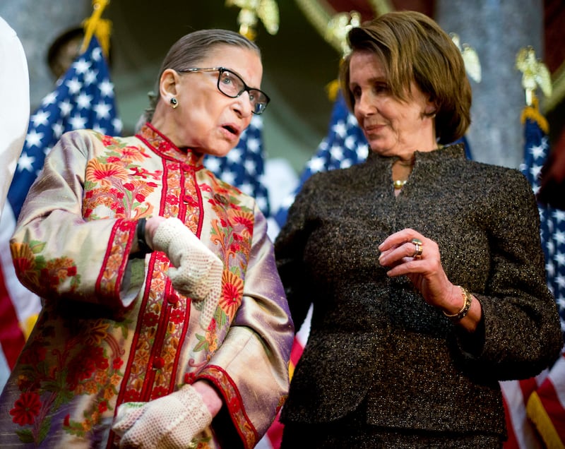 Democratic House minority leader Nancy Pelosi with Ginsburg during her annual Women's History Month reception in 2015. AP