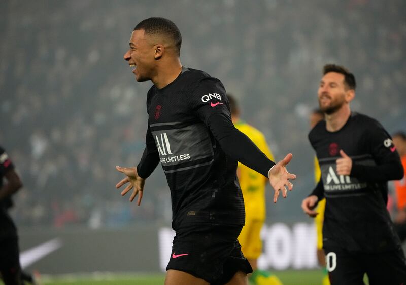 PSG's Kylian Mbappe celebrates after scoring his side's opening goal. AP