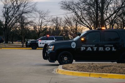 Police patrol Colleyville, Texas, near the synagogue where several people were held hostage. Getty