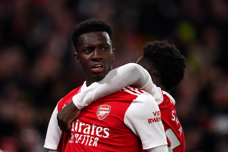 Eddie Nketiah celebrates scoring Arsenal's first goal. PA