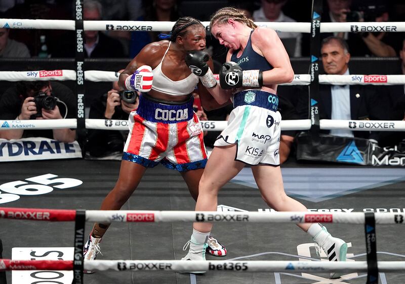 Claressa Shields and Savannah Marshall trade blows during their fight at the O2 in London. PA