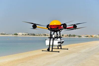 Dubai Municipality launched earlier this year the Flying Rescuer, a drone for beach rescue. Courtesy Dubai Municipality