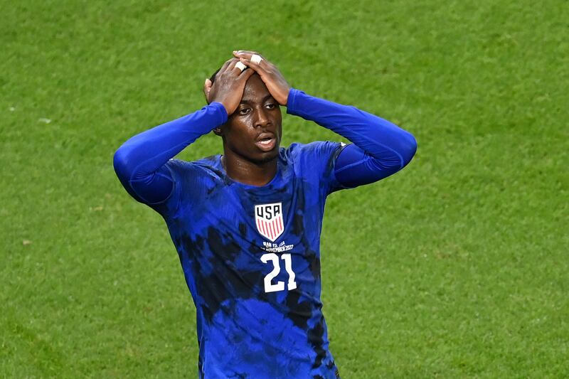 USA's Timothy Weah after scoring a goal which was later disallowed for offside. Getty