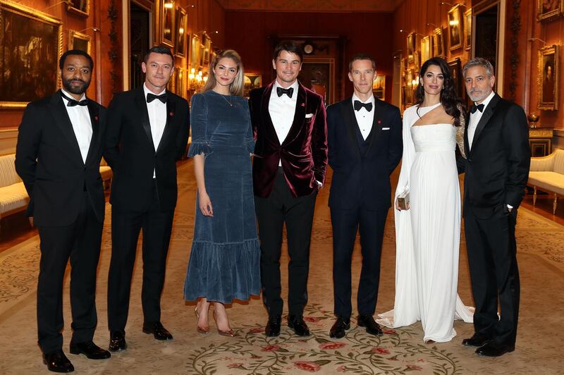 Chiwetel Ejiofor, Luke Evans, Tamsin Egerton, Josh Hartnett, Benedict Cumberbatch, Amal Clooney and George Clooney attend a dinner to celebrate The Prince's Trust, hosted by Prince Charles at Buckingham Palace on March 12, 2019 in London, England. Getty Images