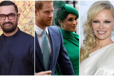 From left: Aamir Khan, the Duke and Duchess of Sussex and Pamela Anderson have all left social media. Shutterstock, Getty Images, AP Photo