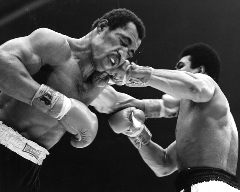 SAN DIEGO - MARCH 31,1973: Ken Norton (L) is hit with a left jab from Muhammad Ali during the fight at the Sports Arena on March 31,1973 in San Diego, California. Ken Norton won the NABF heavyweight title. (Photo by: The Ring Magazine via Getty Images) 